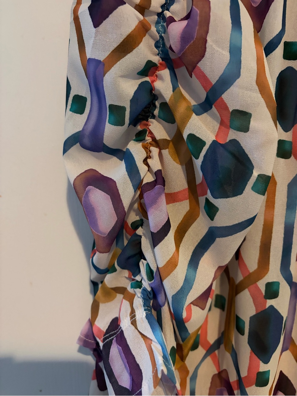 THML Geometric Ruffle Neck Blouse - Purple, Gold, Teal - Picture 7 of 7